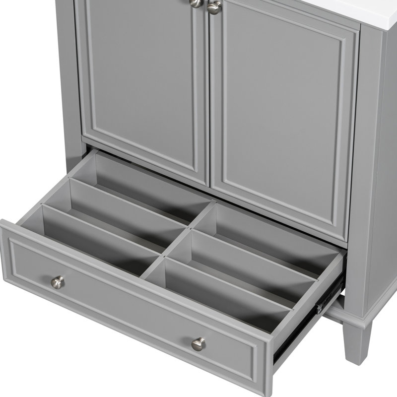 Meuble-lavabo de salle de bain 30 po - Armoire en bois massif gris avec tiroir, Gris