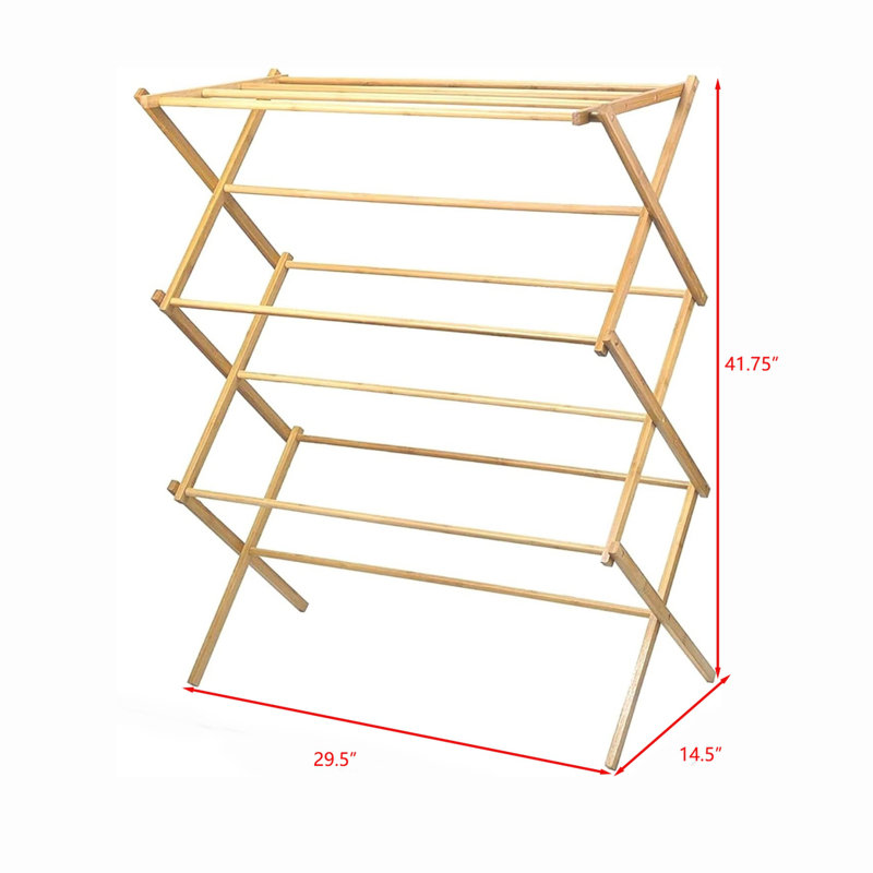 Collapsible Folding Bamboo Laundry Drying Rack for Drying Clothes