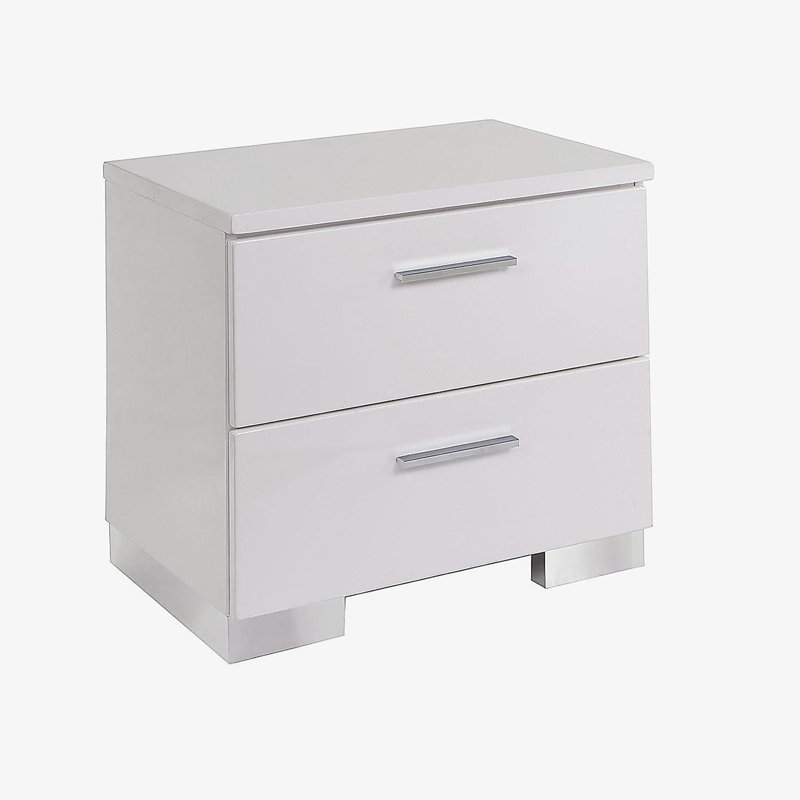 2 Drawers Nightstand with Chrome Legs, White