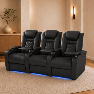 Zero Gravity Top Grain Leather Dual Power Home Theater Recliner Sofa with Memory & Power Headrest