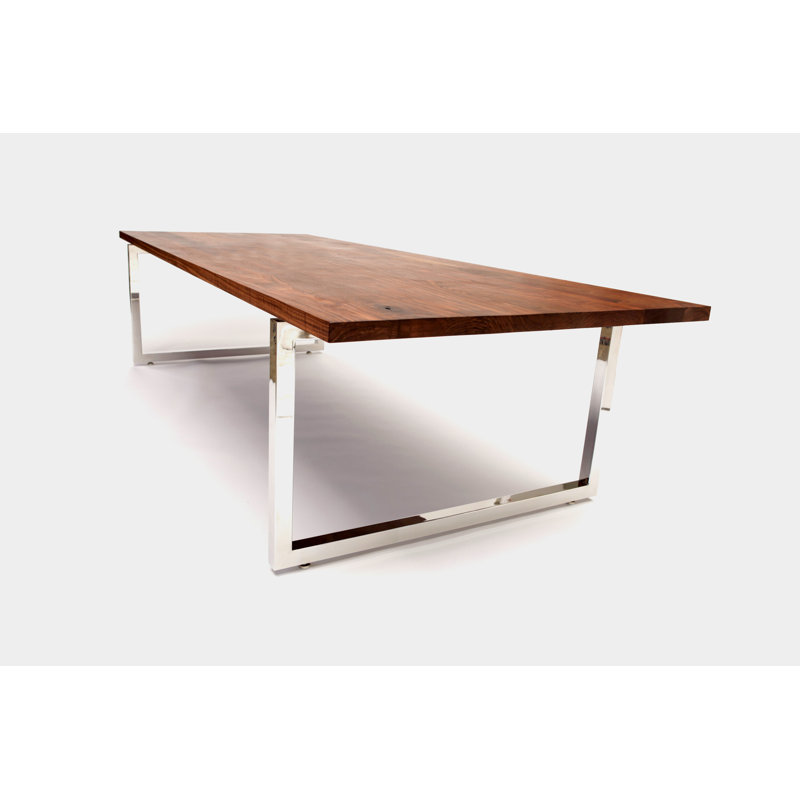 Gax Walnut Wood Dining Table, 48" W x 96" L, Polished Stainless Steel