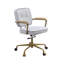 Chaise de bureau en cuir blanc antique - coussin épais et stable de 3 po, pivotant à 360 degrés, hauteur réglable, + gris, coussin optionnel, densité de la mousse D6,5, fabrication du siège