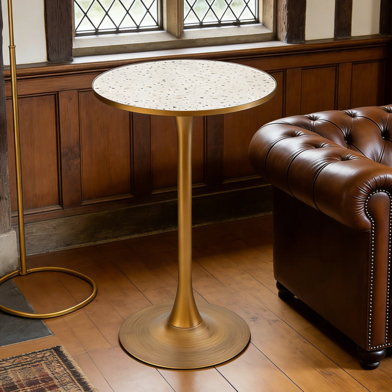 Bralie Bar Table Tall Pedestal Dining Table 60 x 106CM, White/Gold