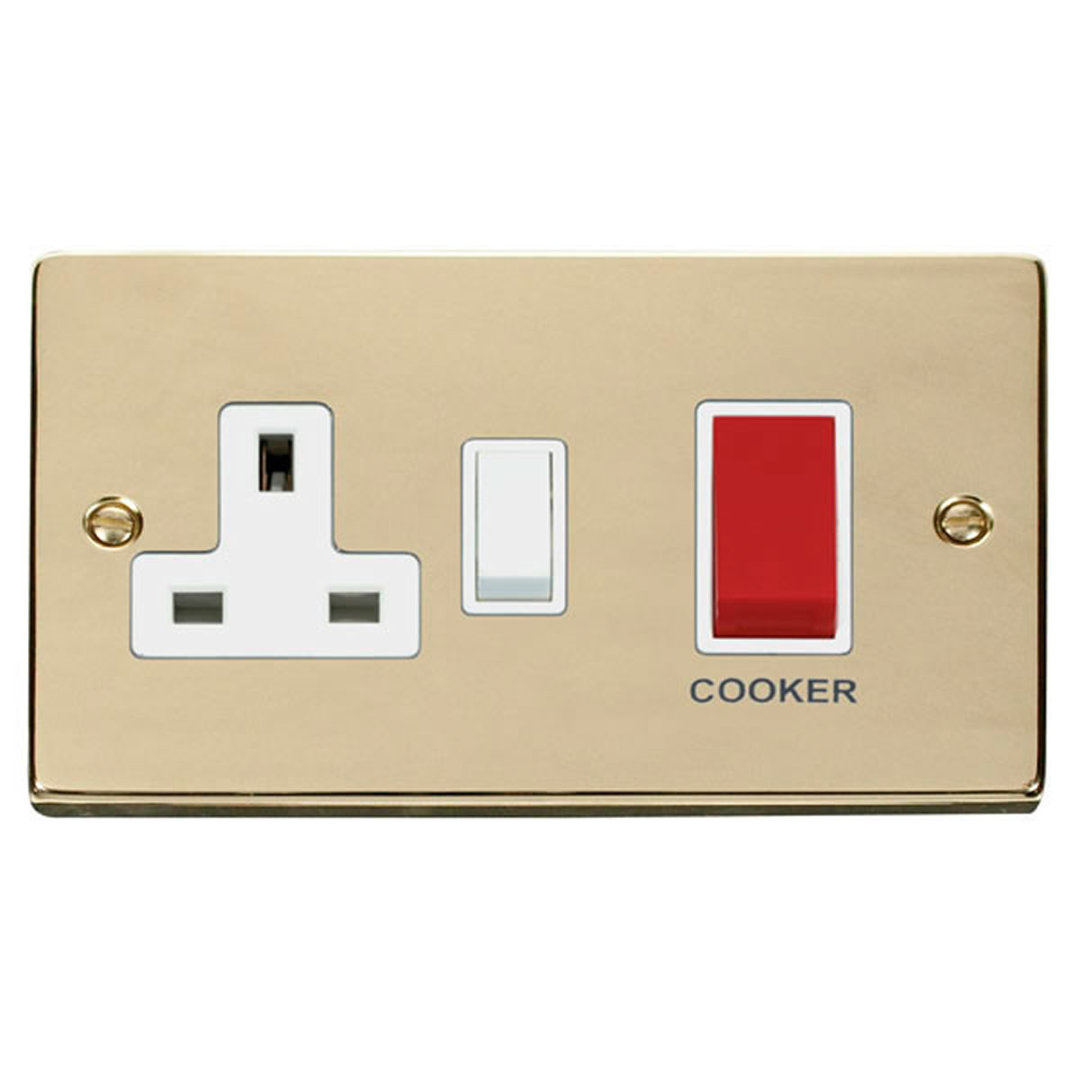 Polished Brass Cooker Control 45A With 13A Switched Plug Socket