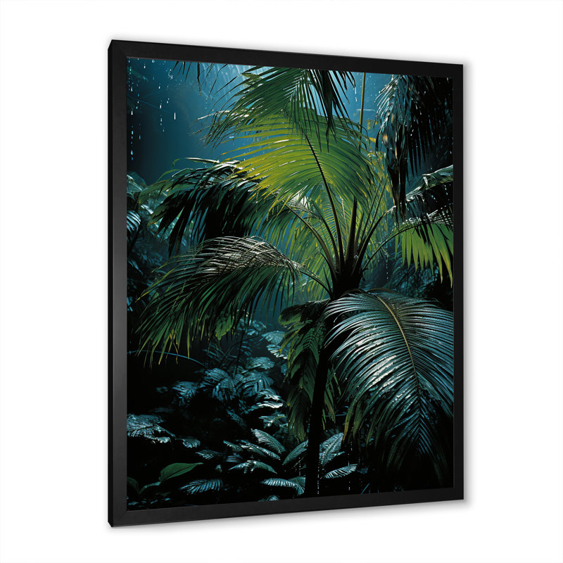 «Evening Swaying Palms Serenade», reproduction sur toile, H 44 po x l 34 po x P 1,5 po, Cadre noir