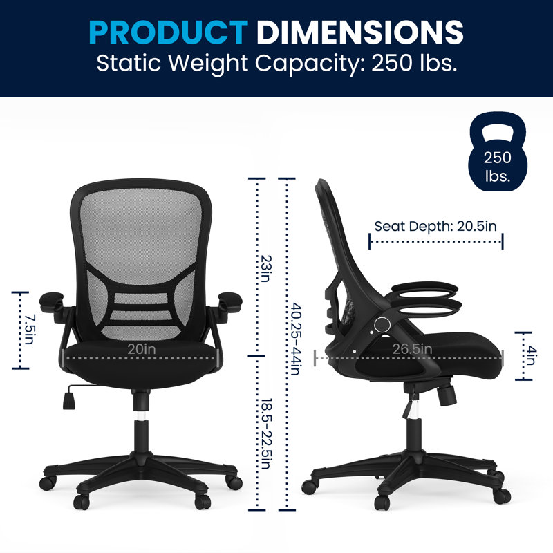 Cappello High-Back Mesh Swivel Ergonomic Office Chair with Flip-Up Arms, Black