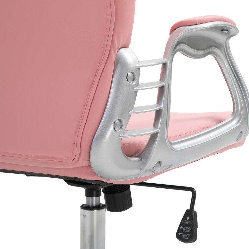 Fauteuil de bureau en cuir Pu rose à motif de boutons, rembourré, réglable en hauteur et pivotant pour un bureau de travail confortable de style rosé, fonction inclinable pour un espace de travail relaxant