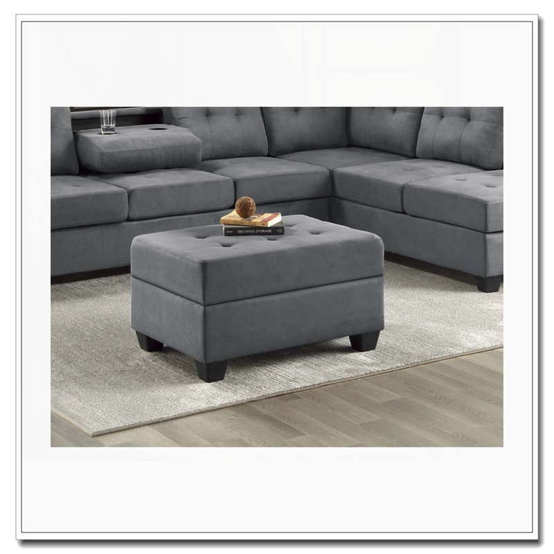 Repose-pieds de rangement moderne gris foncé avec dessus capitonné, Gris