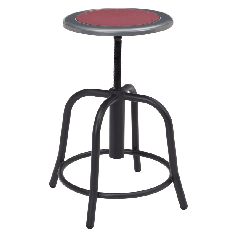 Adjustable Height Burgundy and Black Steel Swivel Stool