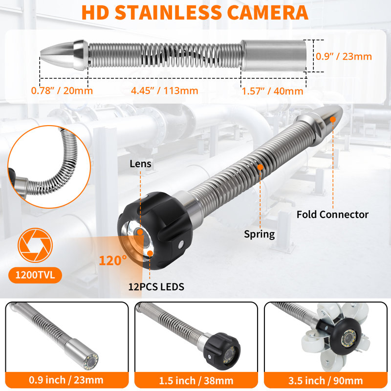 Inspection Endoscope – High-Resolution Pipe Camera with Flexible Cable – Waterproof Borescope for Hard-to-Reach Areas 4500MAH