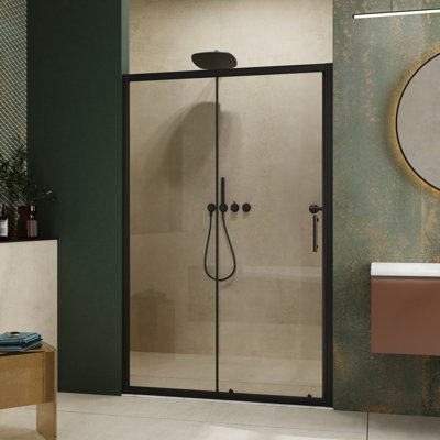 Porte de douche coulissante simple H 72 po x l 48 po - Verre trempé de 1/5 po, poignée en acier inoxydable noir et conception élégante et durable