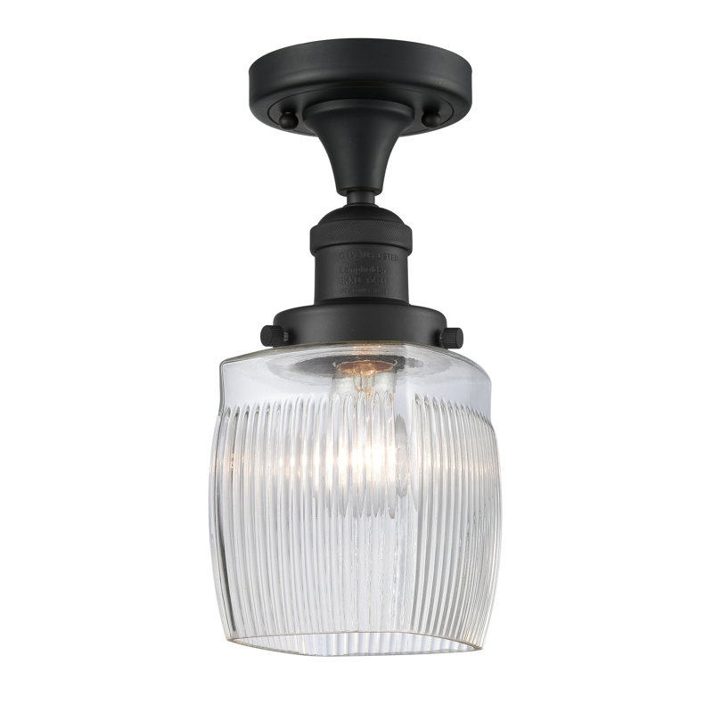Manfredi Glass Semi Flush Mount, 6 Watt Vinage LED Bulb, Matte Black