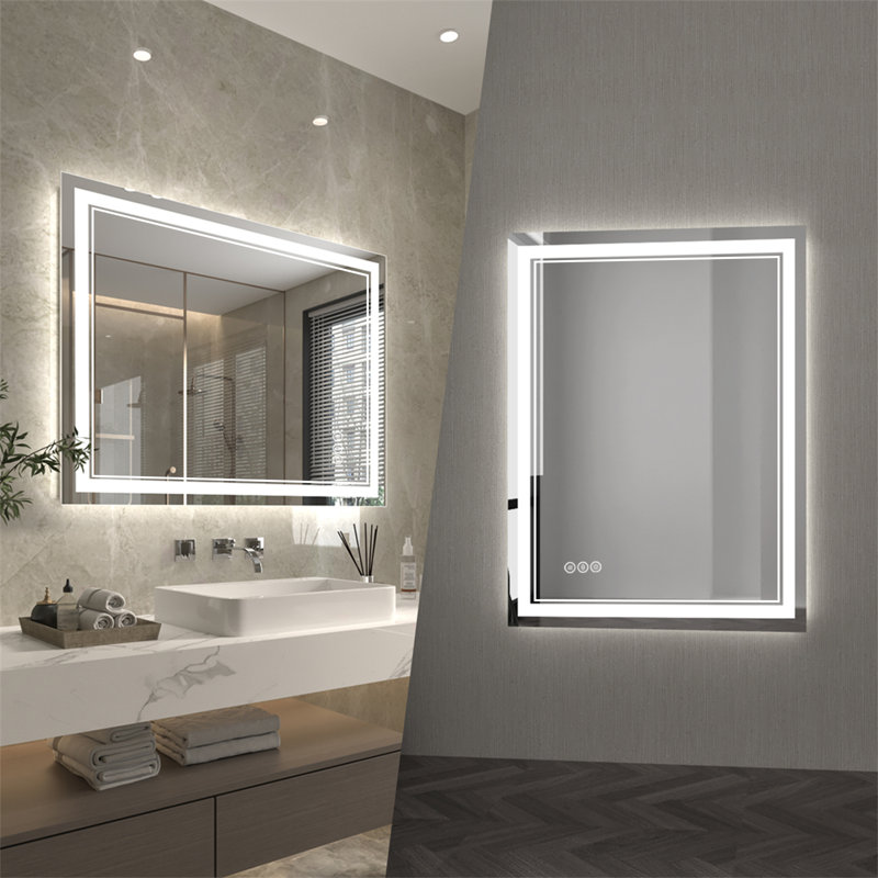 Wall Mount Anti-Fog Oversized Frameless Lighted Bathroom Mirror/ LED Bathroom Mirror, 36" x 48", Rectangle