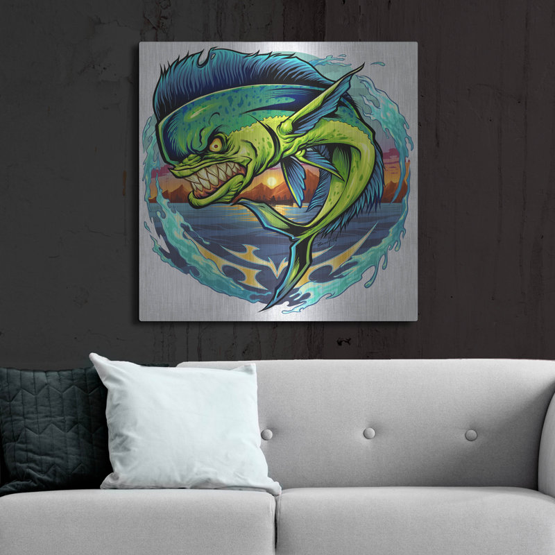 Highland Dunes «Angry Mahi-Mahi» par Flyland Designs, art mural en métal, H 36 po x l 36 po