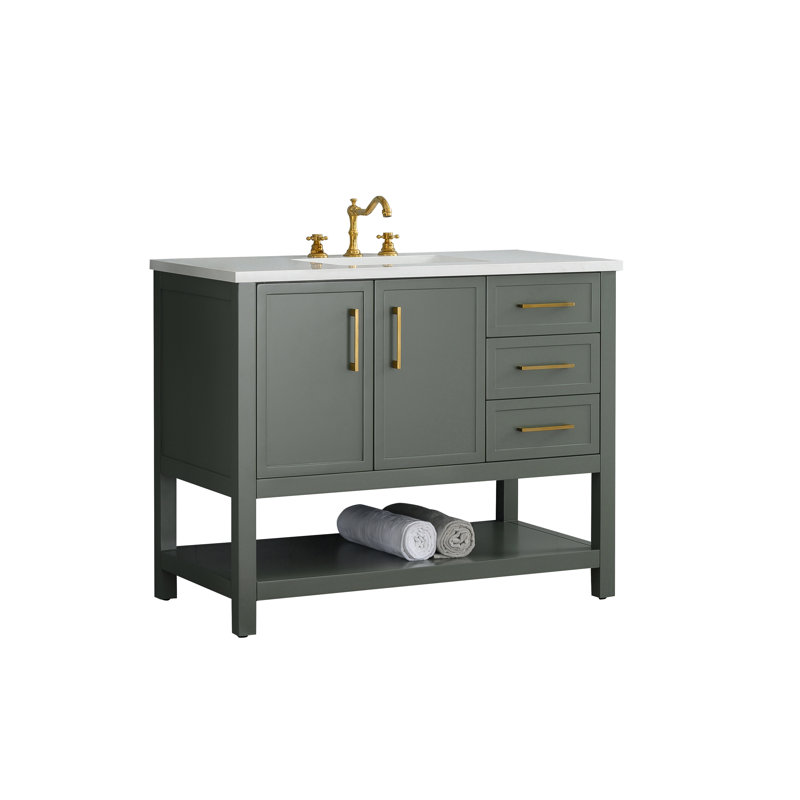Vicini Single 42" Bathroom Vanity Set, Vintage Green/Brushed Gold