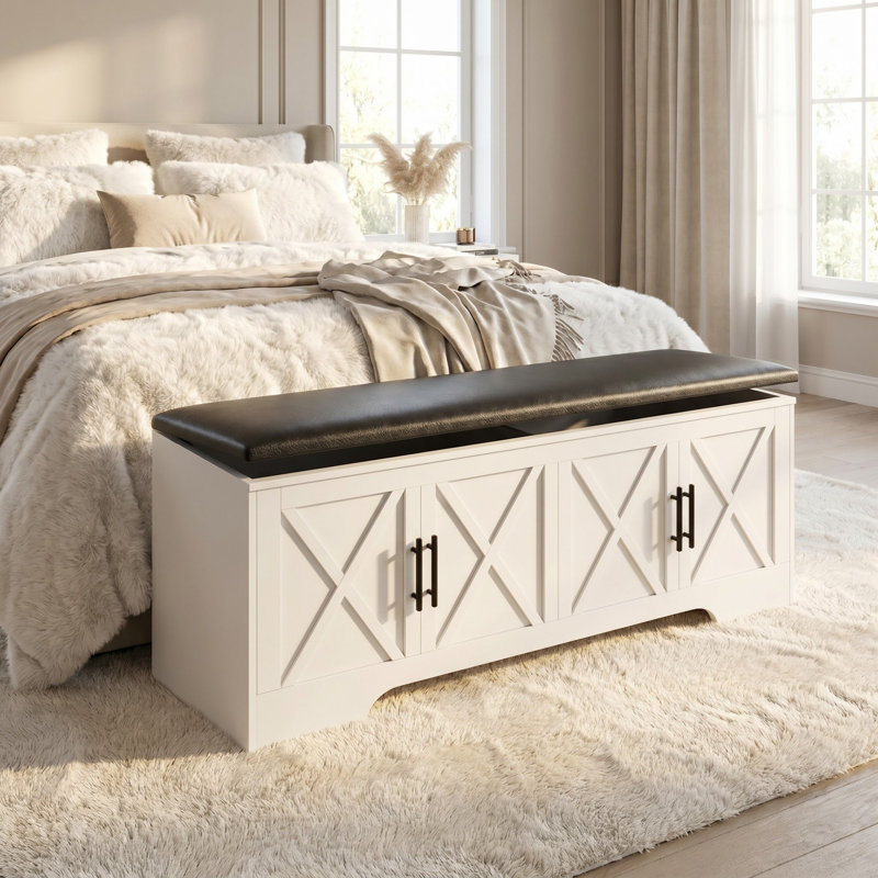 Banc de rangement rembourré 47 po avec charnières de sécurité