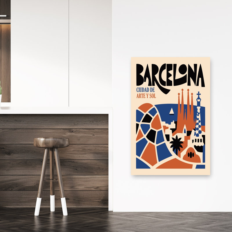 «Barcelona Art And Sun», impression abstraite de palmiers, art mural, H 48 po x l 32 po