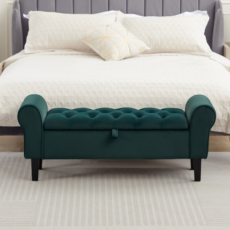 Banc de rangement rembourré Jillia, Vert