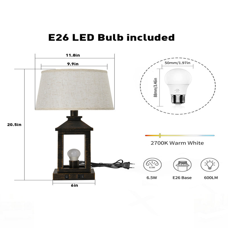 Lampe de chevet à 3 lumières à intensité variable avec 2 lumières, parfaite pour les chambres à coucher, les salons et les bureaux, y compris les ampoules