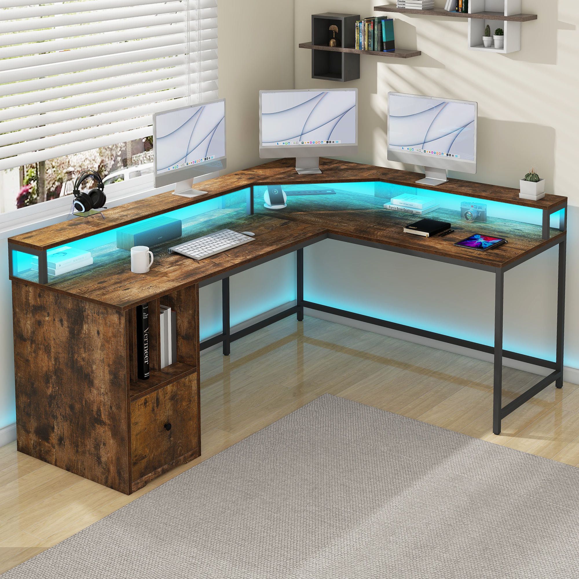 Trent austin design monge 67 l shape wood desk computer table with