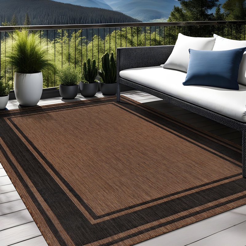 Tapis brun doré intérieur / extérieur Waikiki, Rectangulaire 8 pi x 10 pi