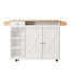 Chariot pour îlot de cuisine de 44 po avec plateau en bois massif, rangement pour le vin, porte-épices, porte-serviettes, porte-verres à vin, table à roulettes pour îlot de cuisine sur roulettes, installation sans outil, blanc et chêne