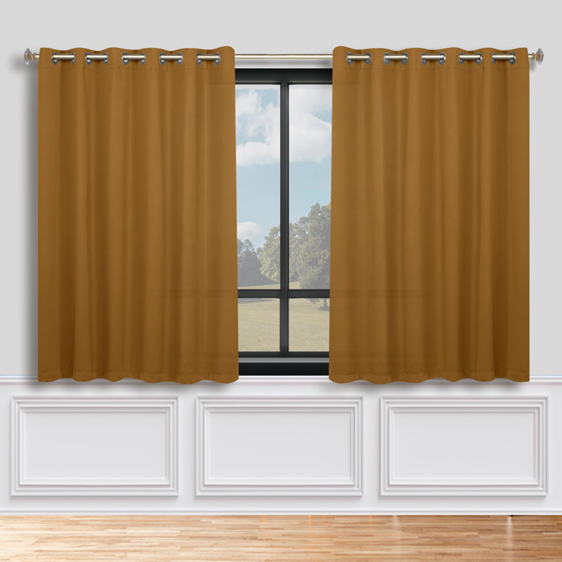 Millendon Energy Saving Modern Polyester Grommet Room Darkening Curtain Pair, Grommet 70" W x 63" L, Caramel Brown