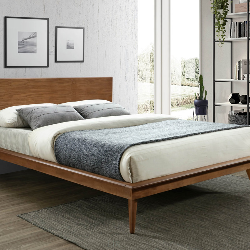 Lit plateforme moderne au design épuré moderne avec cadre en bois durable et lattes intégrées, aucun sommier tapissier requis