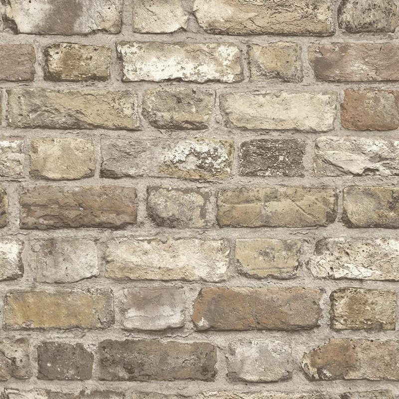 Pastel Red Brick Textured Matte Wallpaper 10m x 53cm Roll, Brown/Grey