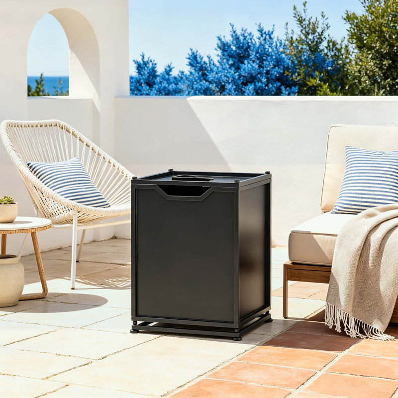 Table d'appoint pour l'extérieur avec support de réservoir en métal, multifonctionnelle et durable pour les espaces modernes