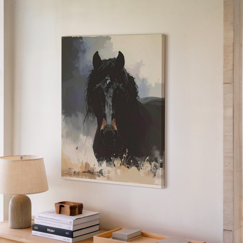 Art mural mural Shadowborn Majesty toile noire cheval dans la brume, H 9 po x l 12 po