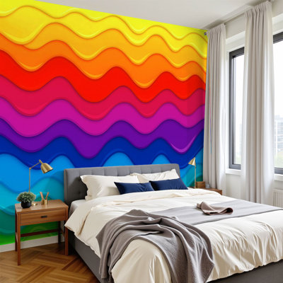 Peel and Stick Wallpaper 96" x 69" Modern Self Adhesive Wall Mural for Bedroom Bright rainbow glaze seamless Texture for fabric Decorative print