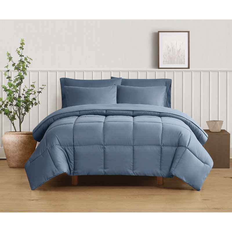 Truly Soft Solid Recycled Sustainable Comforter Set, Queen Comforter + 2 Standard Shams, Blue 