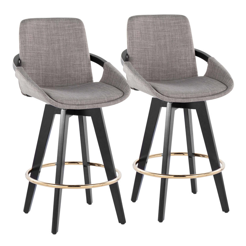 Tabouret de comptoir à hauteur fixe avec pivot en bois noir et similicuir avec repose-pieds arrondi en métal - ensemble de 2
