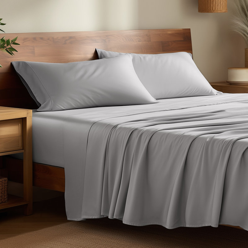 Sheet Set - Rayon from Bamboo, Light Gray, Split Head Flex King Sheet Set with 2 Pillowcases