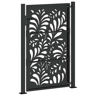 vidaXL Garden Gate Black 105x155 cm Steel Wave  Design