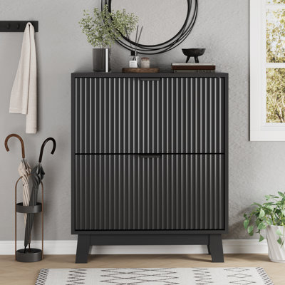 Armoire à chaussures cannelée haute 37 po avec 2 tiroirs rabattables - Rangement autoportant étroit pour entrée (l 31,3 po x P 9,45 po)