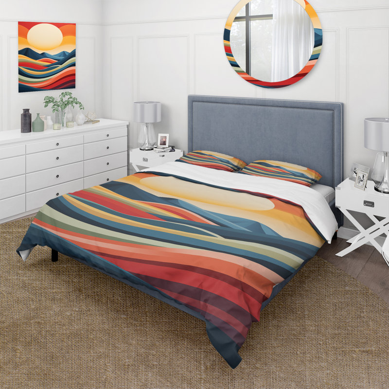 Ensemble de housse de couette Minimalist Multicolor Sunrise Landscape - Meadow