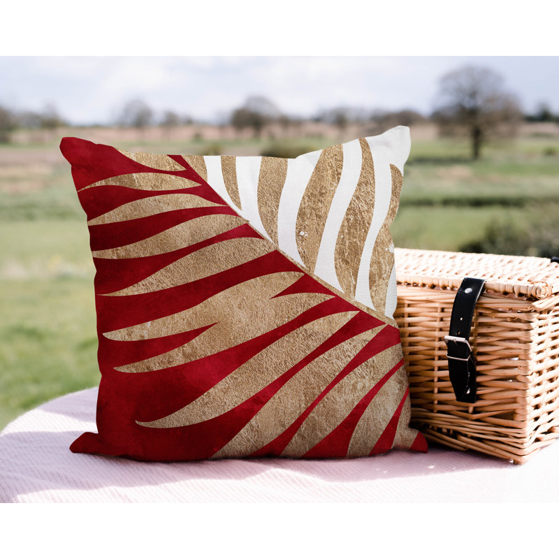 Floral Outdoor Reversible Throw Pillow, 15W" x 15H", Red/Gold/White