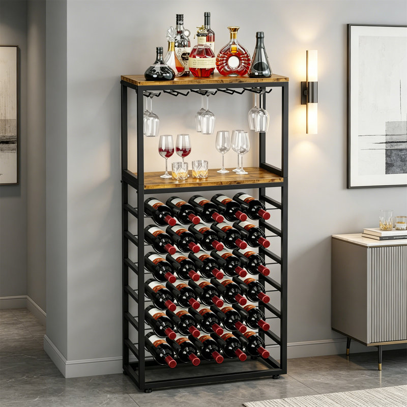 Wine Bottle & Glass Rack Black,Brown