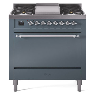 Cuisinière à double combustible ILVE Nostalgie II Series 36 po avec 6 brûleurs scellés et plaque de cuisson (propane liquide, porte pleine)