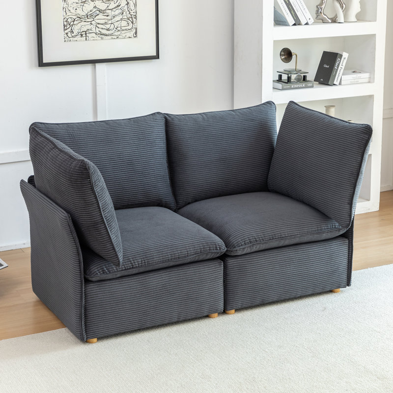 Corduroy Loveseat Sofa With Cushions, Grey