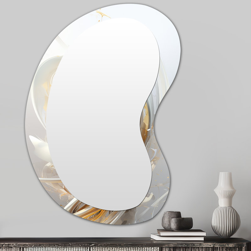 Sofren GOLD SPHERE FRACTAL - Fractals Asymmetrical Wall Mirror, Modern Freeform Decorative Mirror, Printed Metal Art