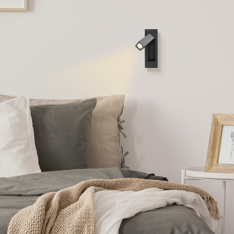 Wall Mounted Bedside LED Reading Light Sconce - odern & Compact Design, Warm White 3000K, Adjustable Rotating Head, Recessed Installation, Simple On/Off Mechanism - Demario