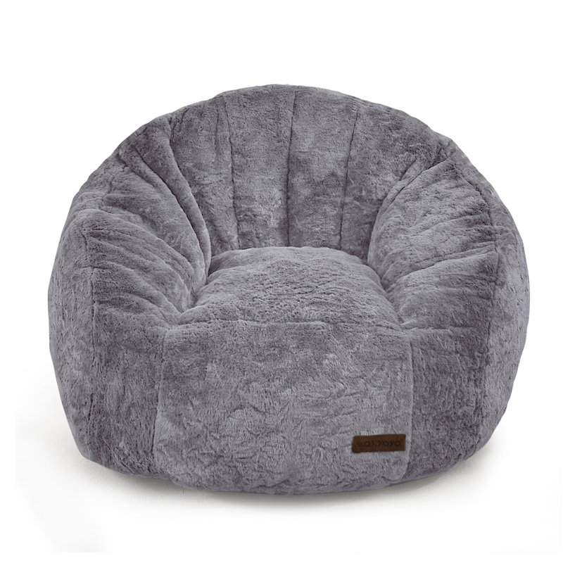 Shell Shape Bean Bag Chair for Kids and Teens, Dark Gray Faux Fur