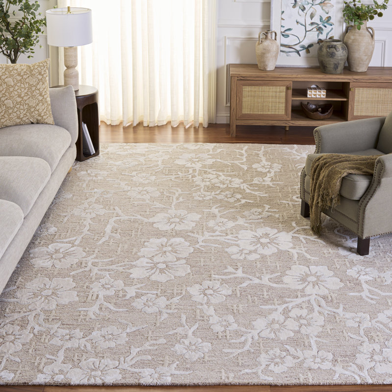 Dhiren Hand Tufted Wool/Viscose/Cotton Floral Rug in Ivory/Beige, Rectangle 8' x 10'