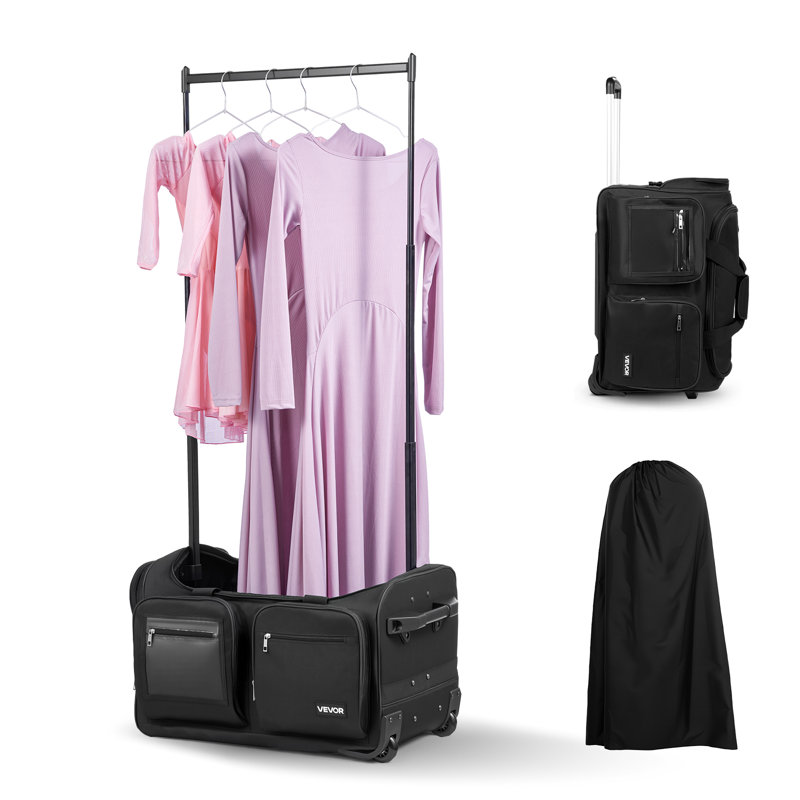 Sac de danse avec portemanteau, sac de danse à roulettes 23 pouces, avec roues, port USB, portemanteau réglable en hauteur, rideau de protection de la vie privée, idéal pour les voyages et les compétitions, noir mat