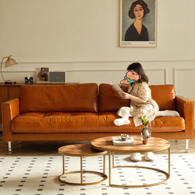Caramel Retro Straight-Line Sofa