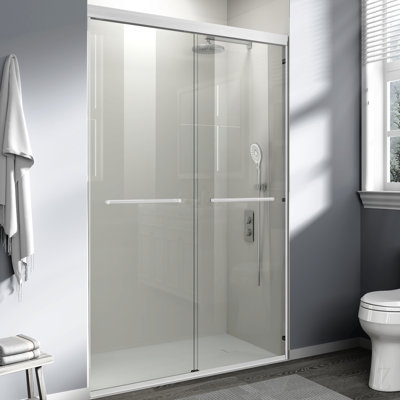 44 à 48 po X P 72 po H Double porte de douche coulissante, semi-sans cadre, avec porte en verre trempé de 1/4 po (6 mm) pour douche à l'italienne, blanc