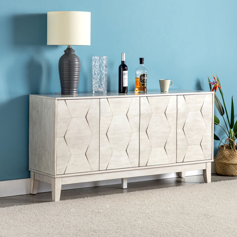 Iasiah Modern 60"W 4-Door Solid Wood Sideboard with Adjustable Shelves, Walnut